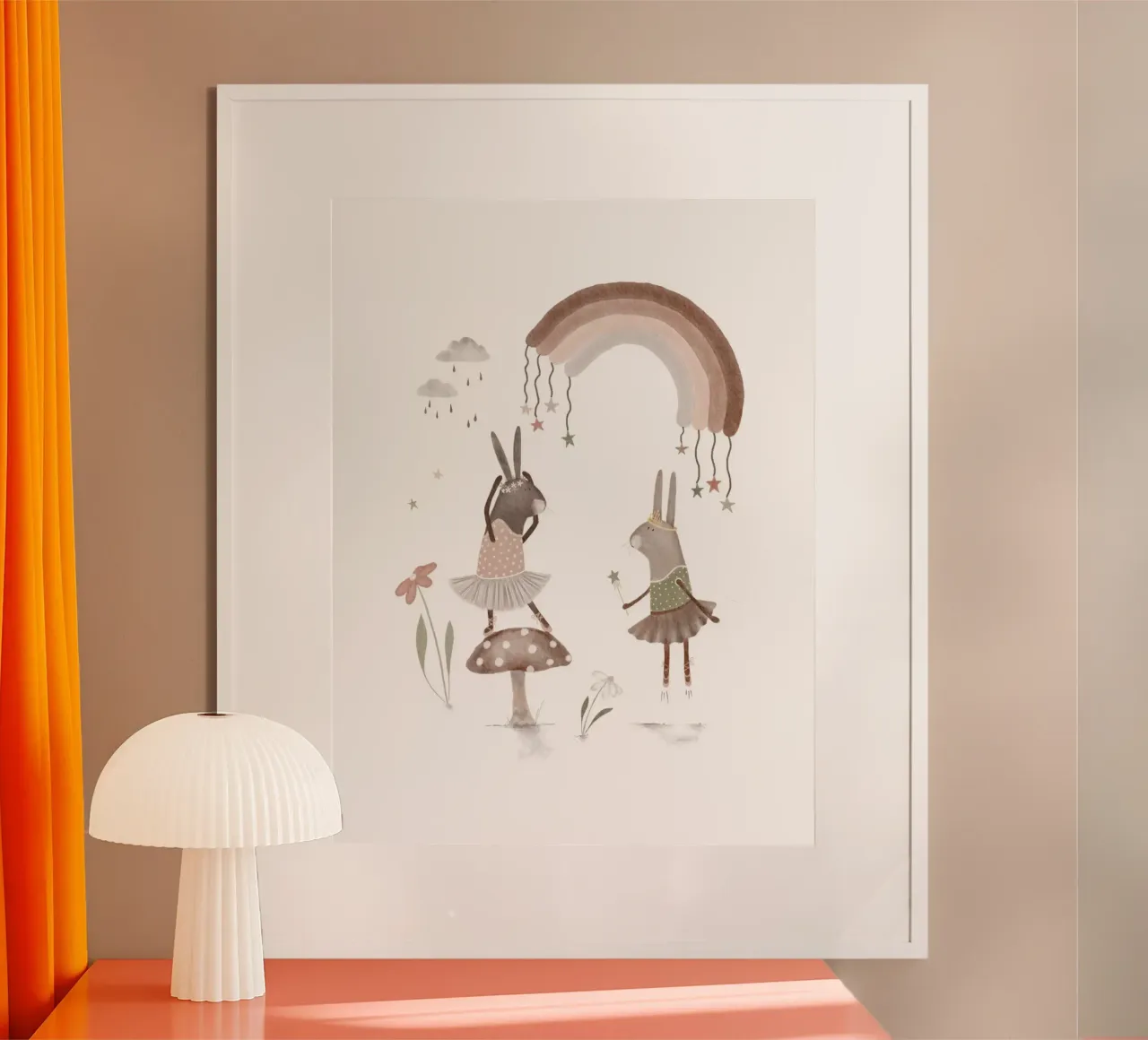 Ballerina Bunny Rabbits & Rainbow Illustration For Children poster by Urchin Bay Art