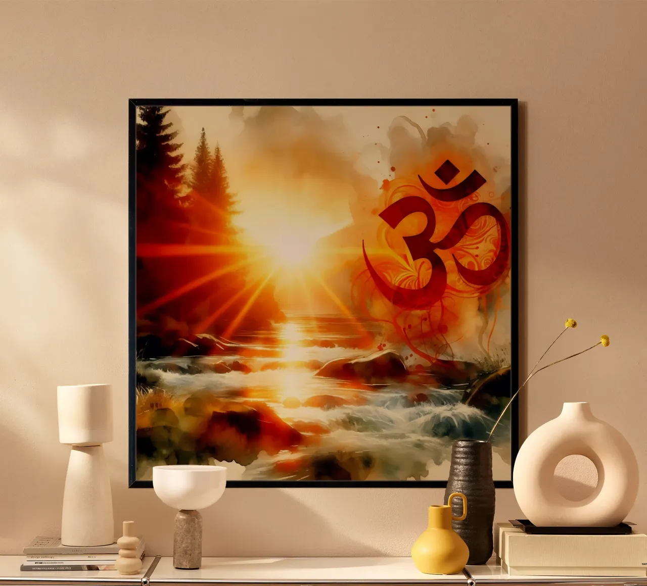 Om & Natura - Bach - Stile acquerello poster con telaio in plastica da spiritual
