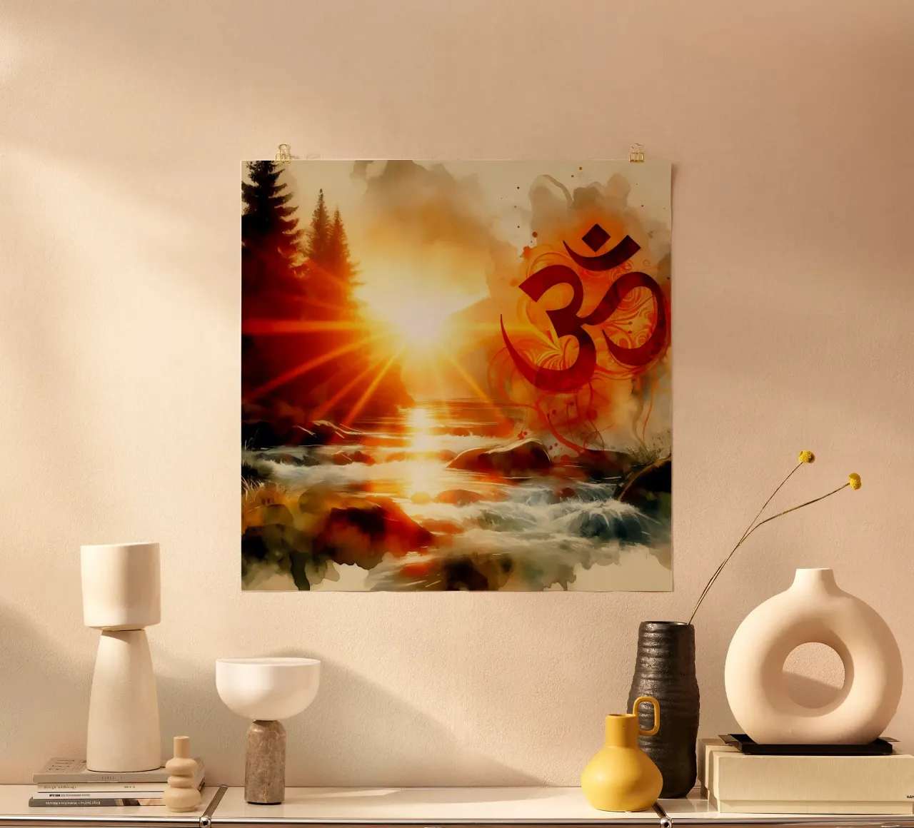 Om & Natura - Bach - Stile acquerello poster con telaio in plastica da spiritual