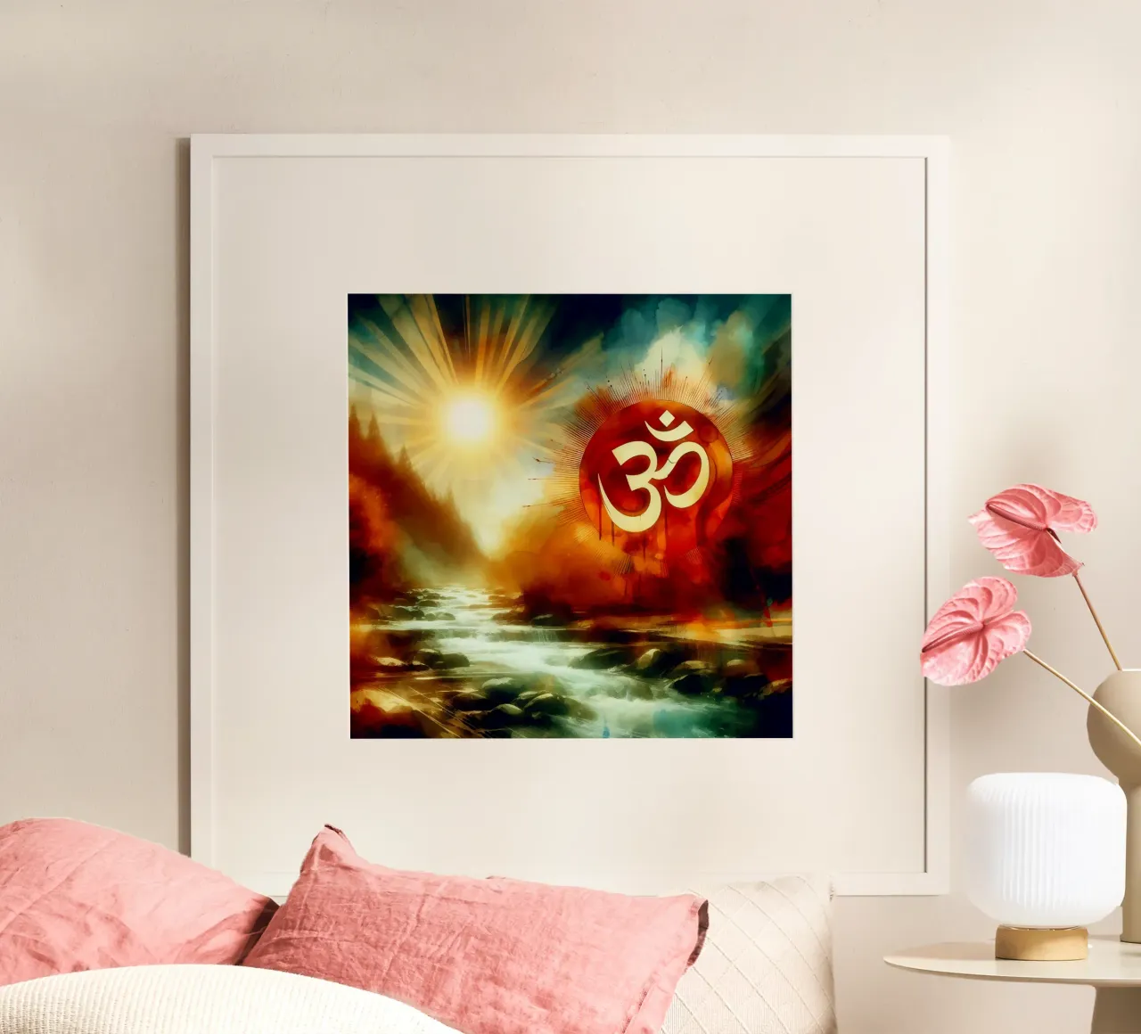 Om & Natura - Bach - Stile acquerello poster con telaio in alluminio da spiritual