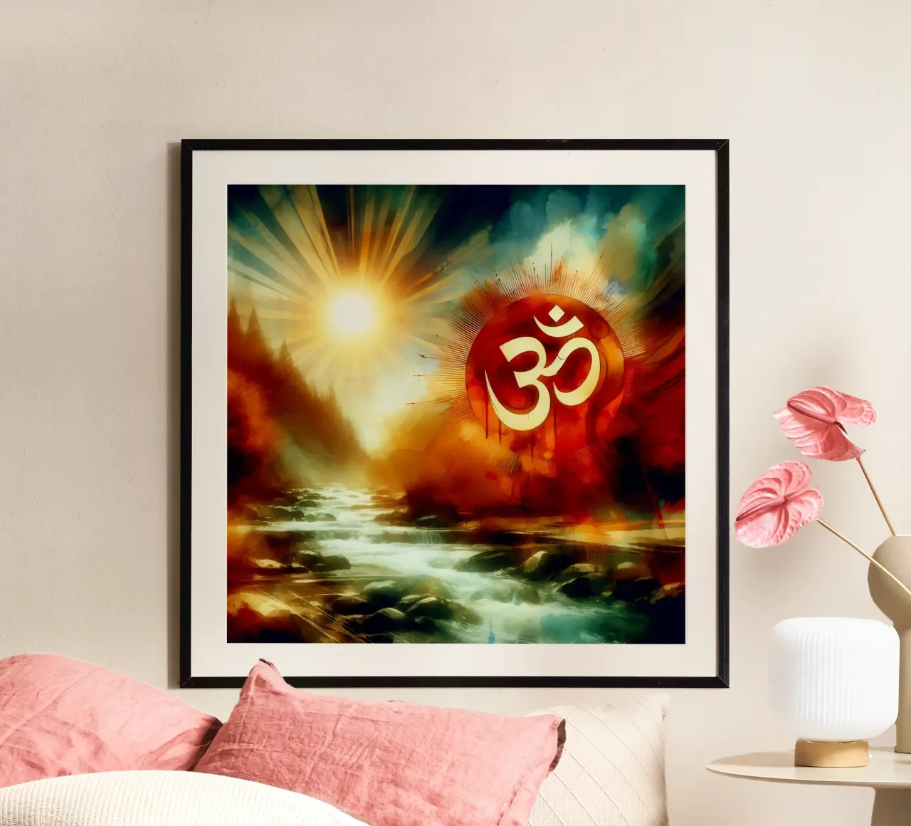 Om & Natura - Bach - Stile acquerello poster con telaio in alluminio da spiritual