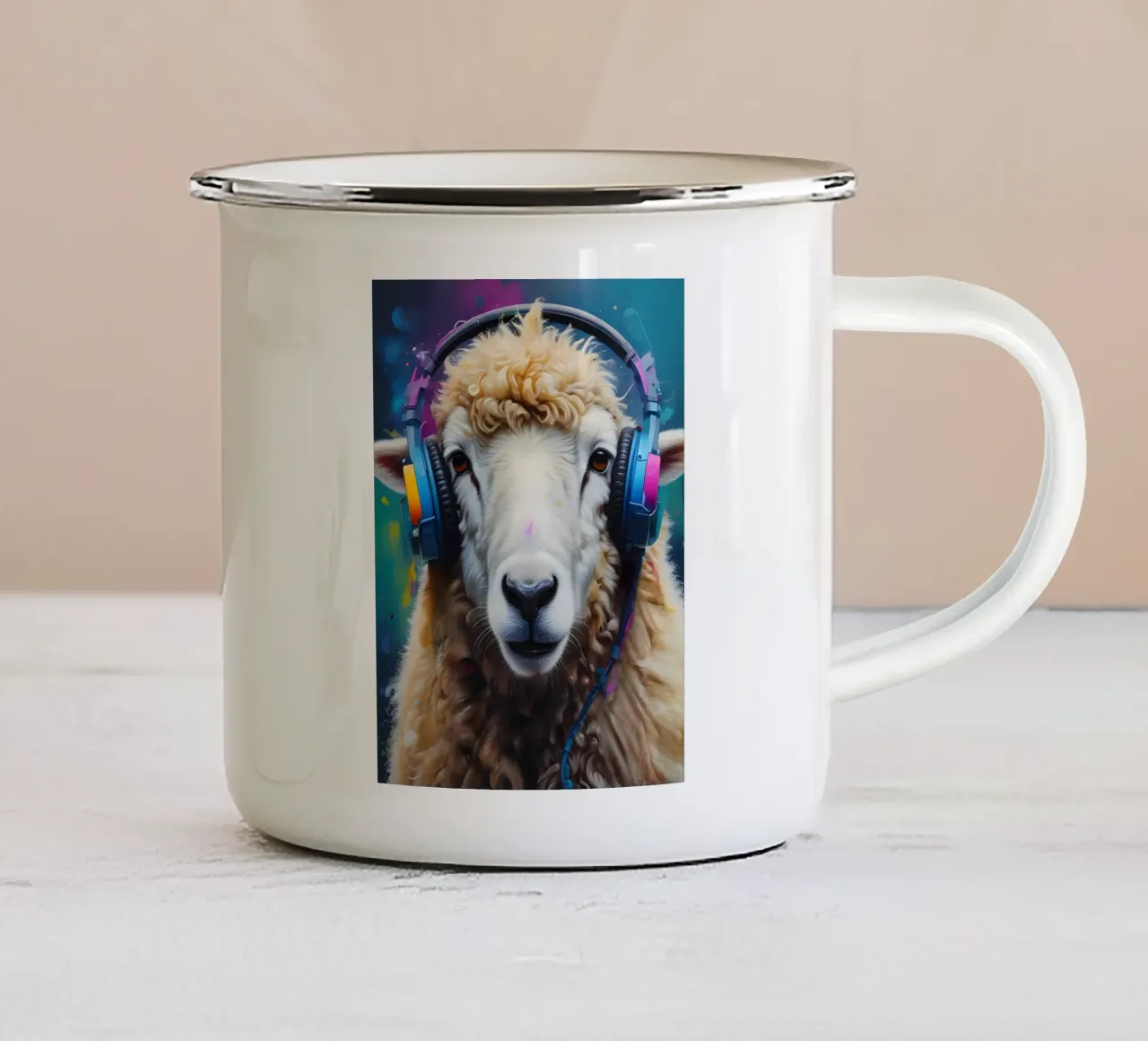 Pecore in cuffia tazza in smalto da MakArena
