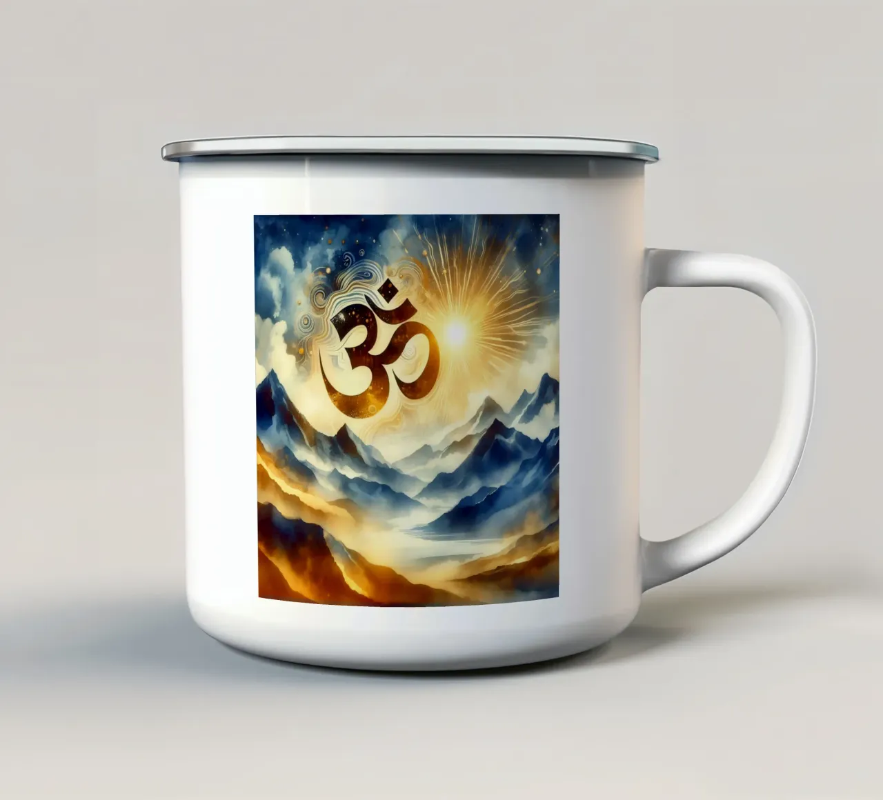 Om & Nature - Mountain - Watercolour style enamel mug by spiritual