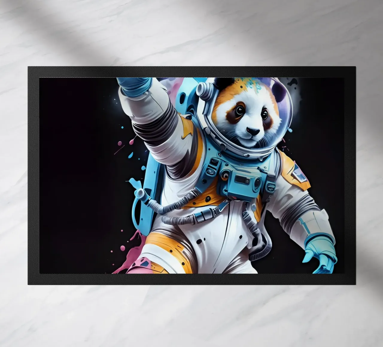 Panda cosmonaut neon art doormat by MakArena