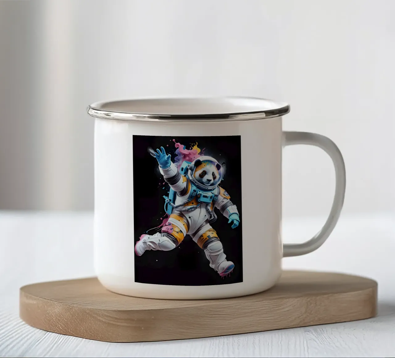 Panda cosmonaut neon art tazza in smalto da MakArena