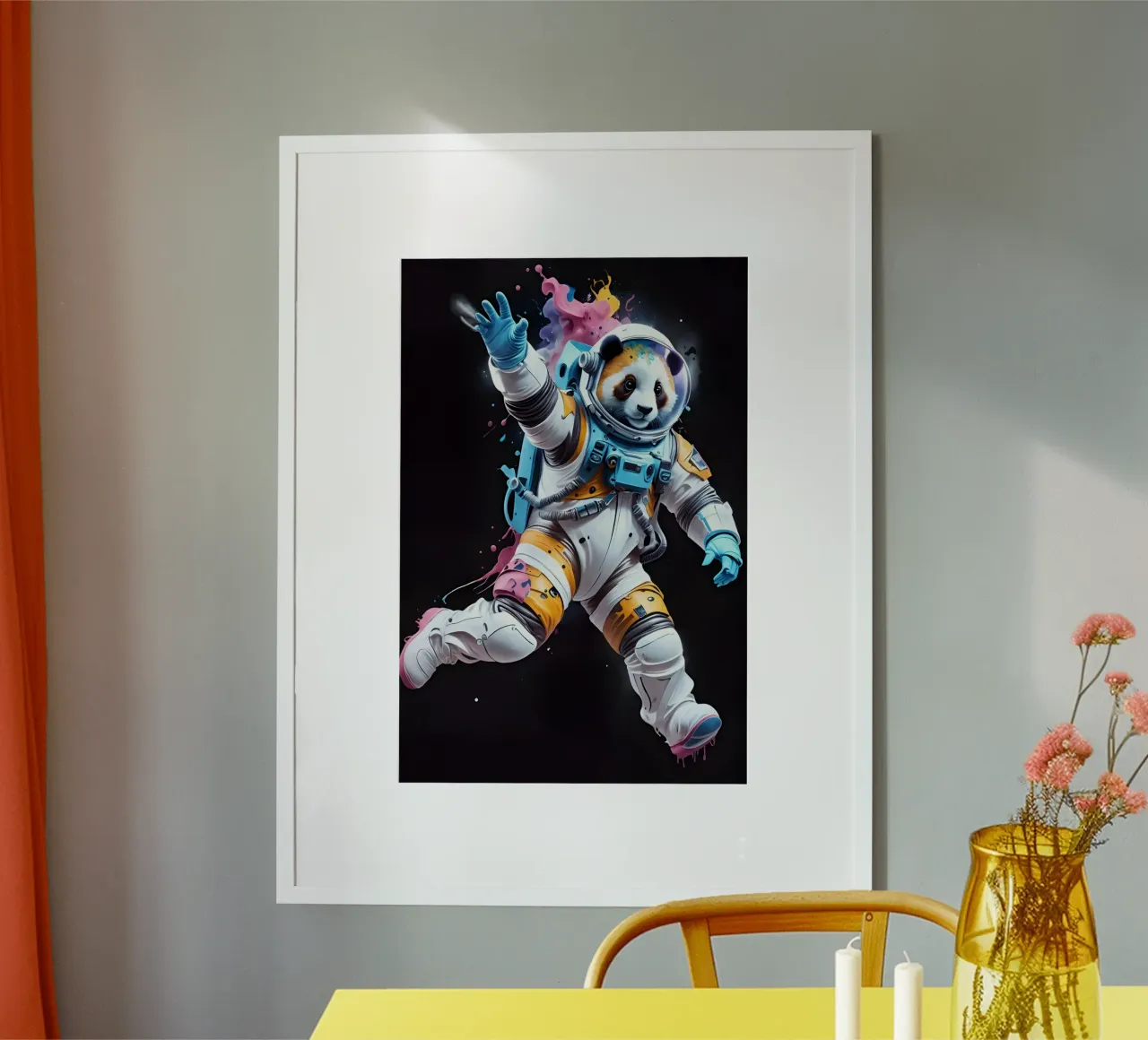 Panda cosmonaut neon art poster con telaio in legno da MakArena