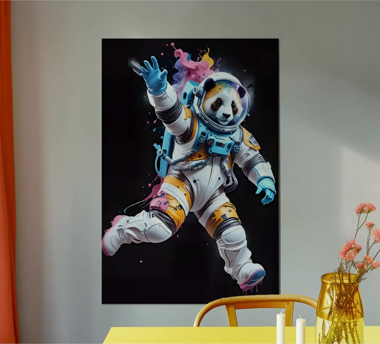 Panda cosmonaut neon art poster con telaio in legno da MakArena