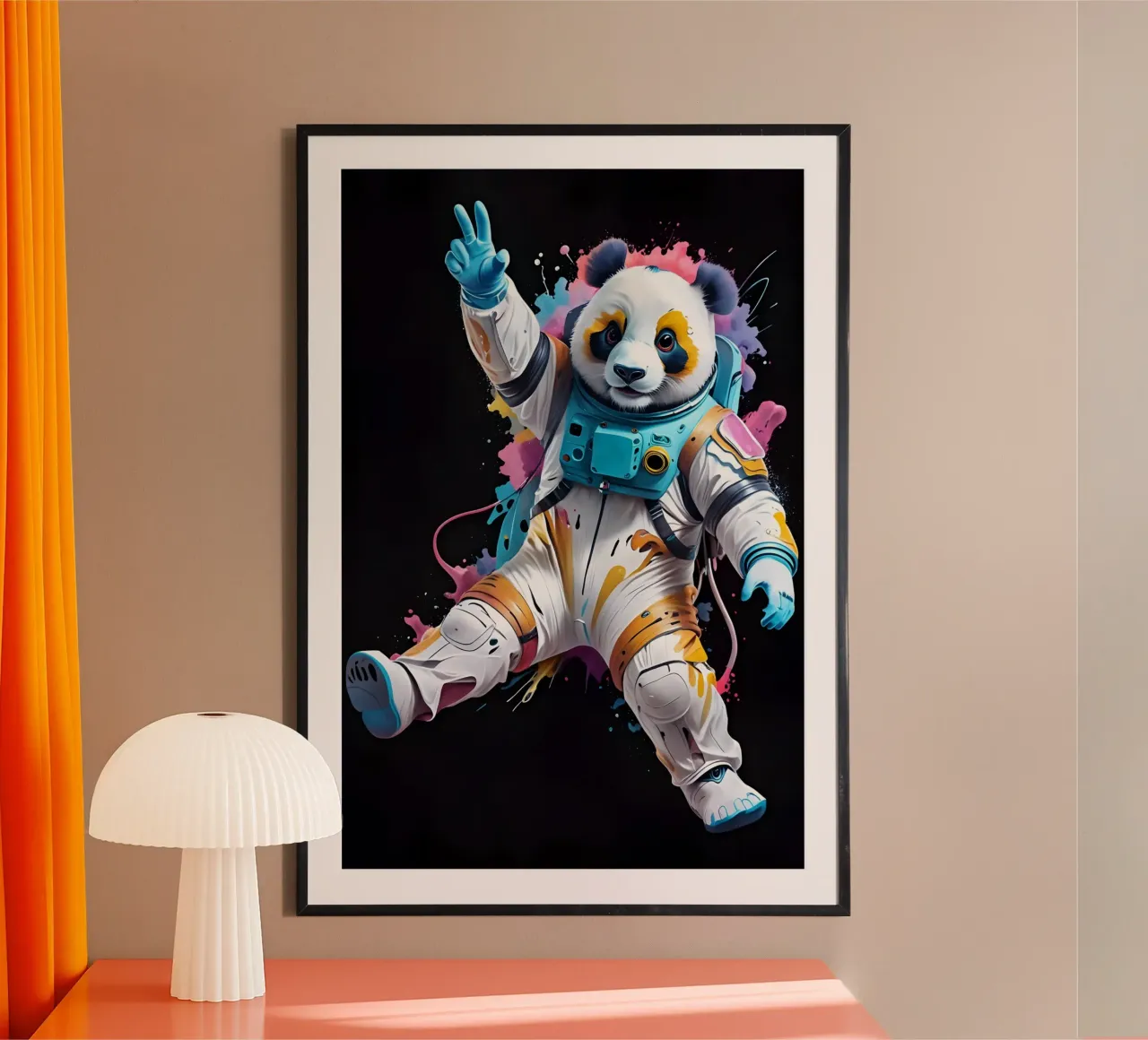 Panda cosmonaut neon poster con telaio in plastica da MakArena