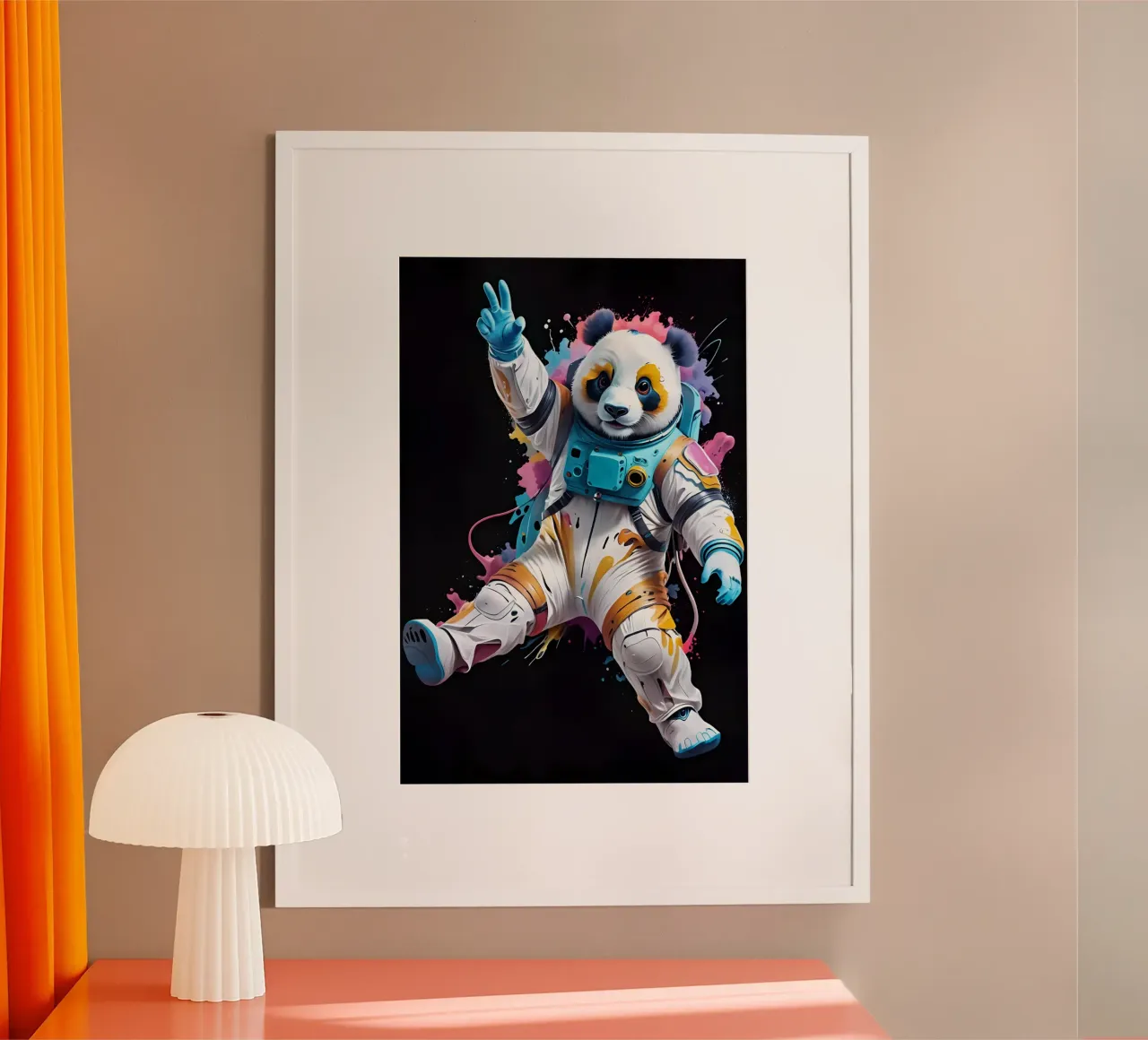 Panda cosmonaut neon poster con telaio in plastica da MakArena
