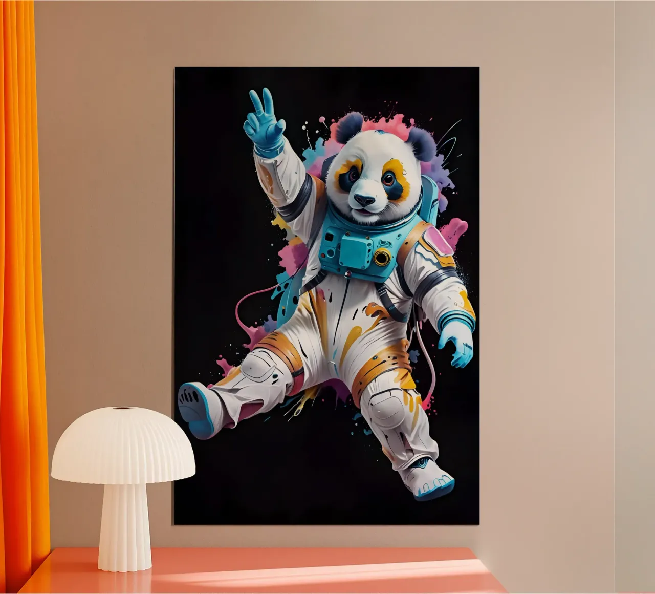 Panda cosmonaut neon poster con telaio in plastica da MakArena