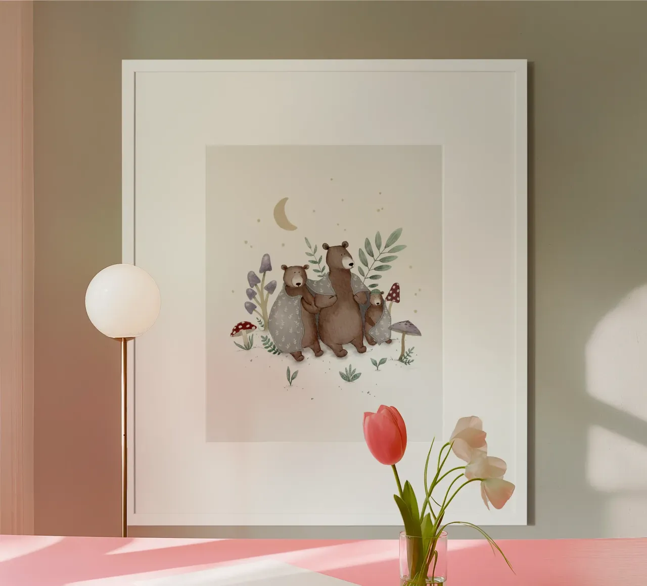 Famille d'ours fantaisiste Art pour enfants avec champignons hahnemühle de Urchin Bay Art