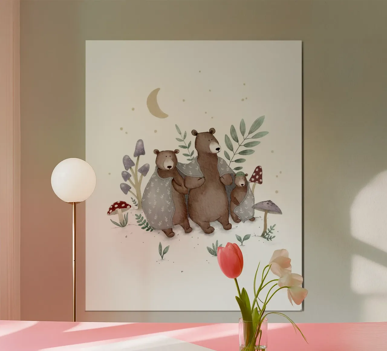 Famille d'ours fantaisiste Art pour enfants avec champignons hahnemühle de Urchin Bay Art