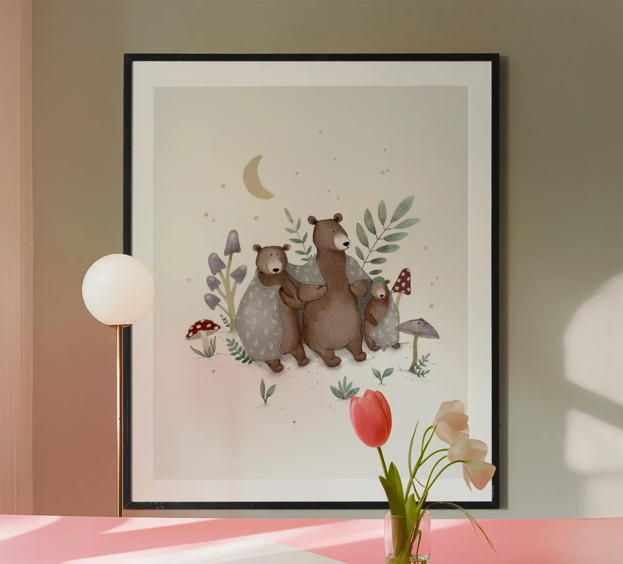 Famille d'ours fantaisiste Art pour enfants avec champignons hahnemühle de Urchin Bay Art