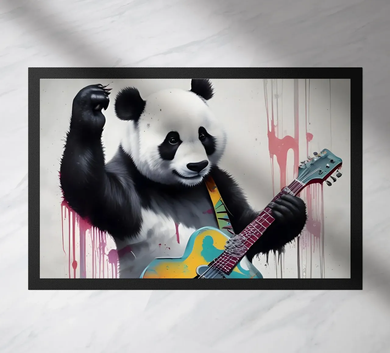 Panda playing guitar art doormat by MakArena