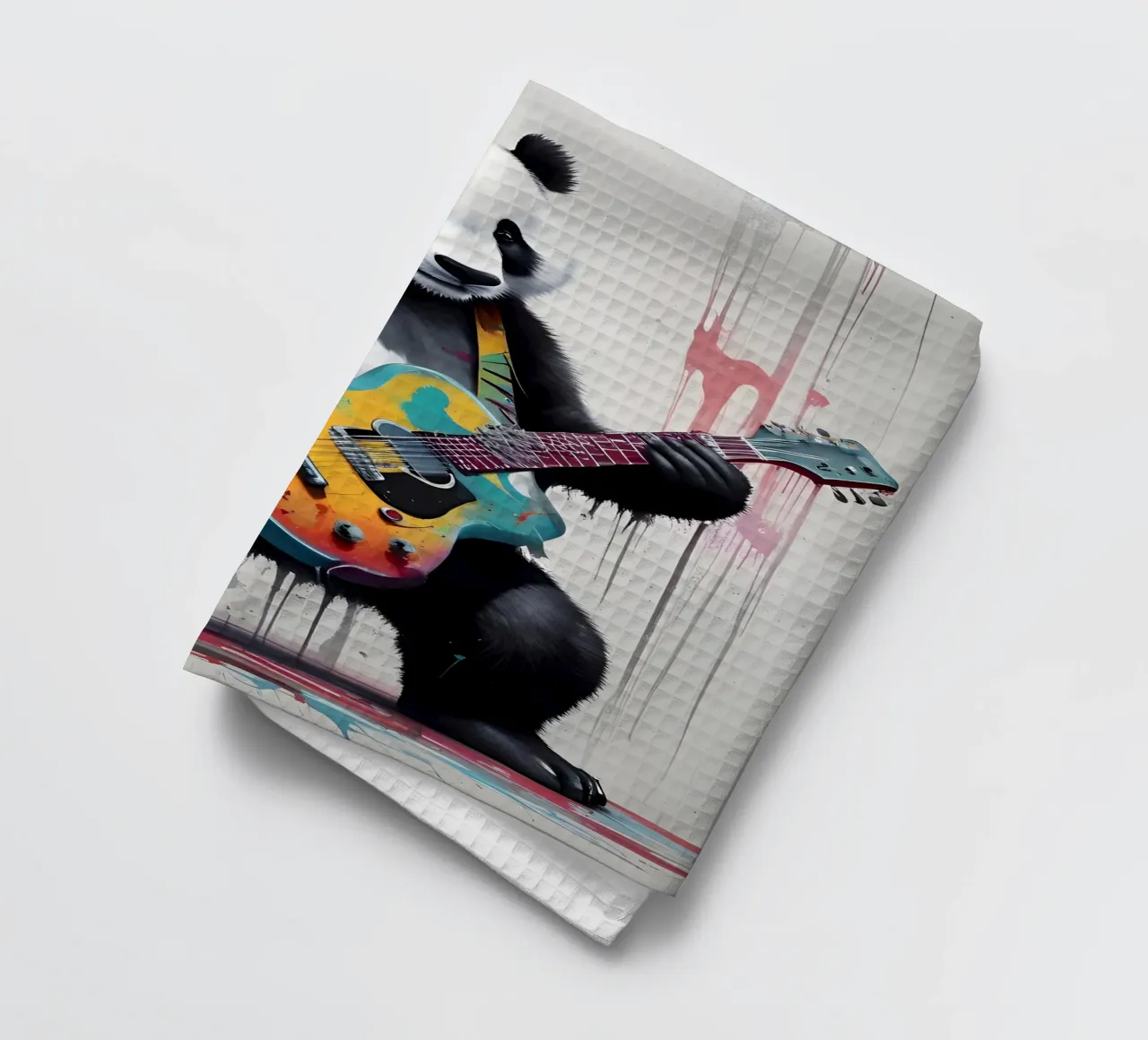 Panda spielt Gitarre Kunst Geschirrtuch von MakArena