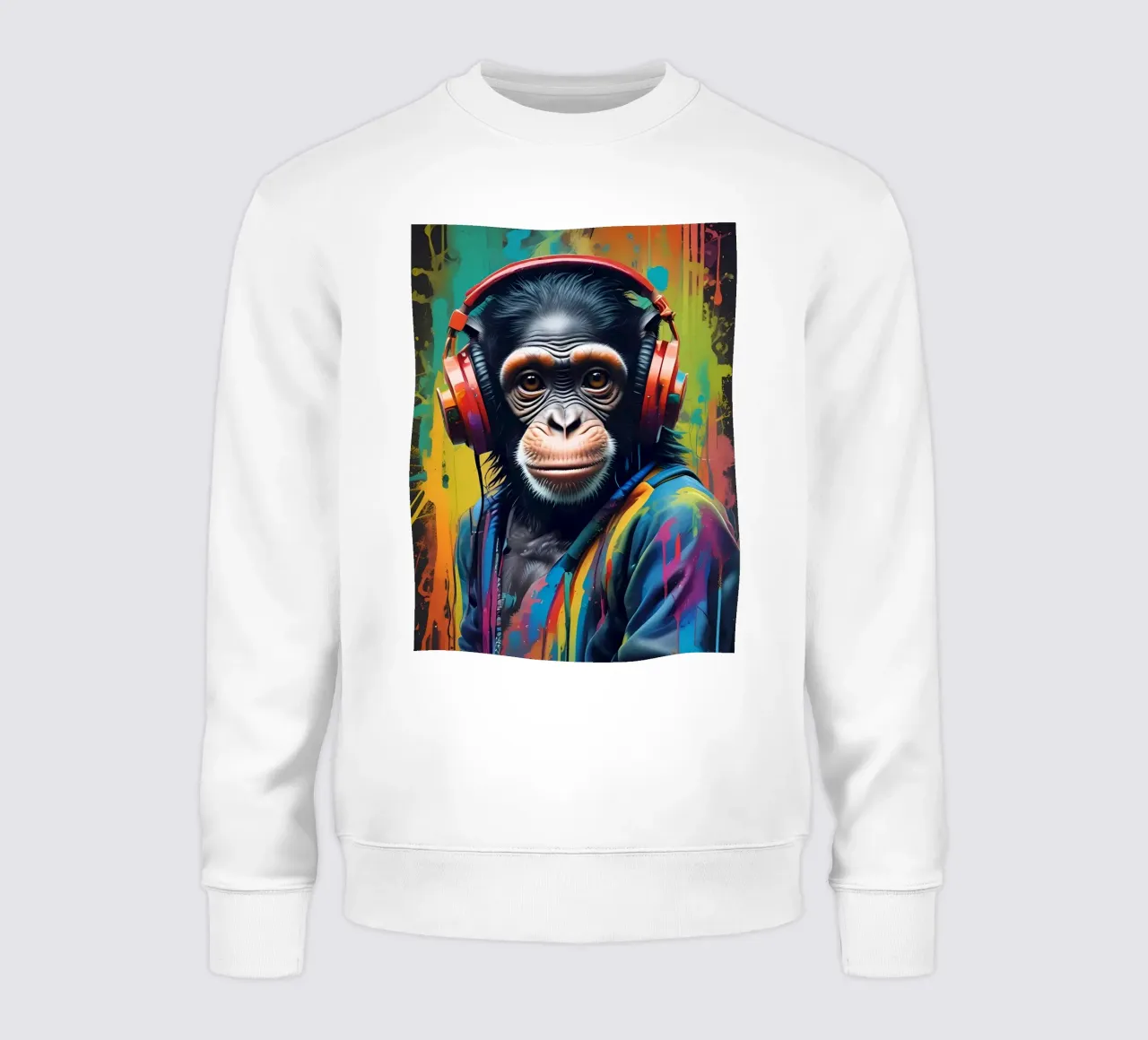 Monkey in red headphones sweatshirt by MakArena