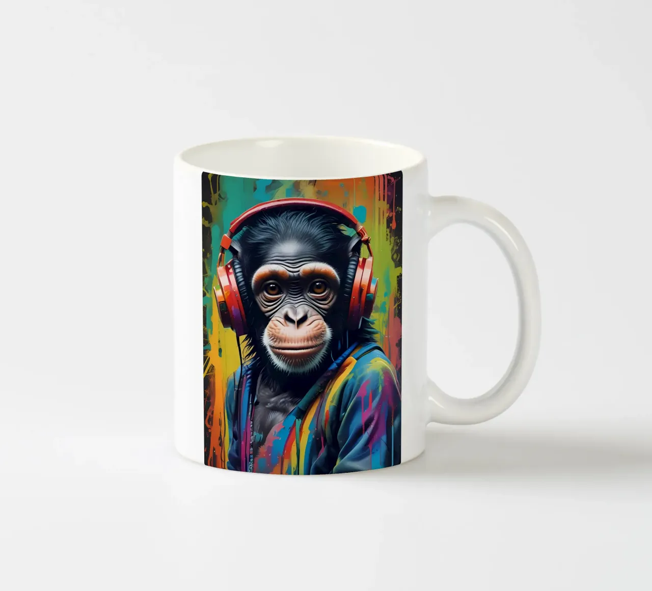 Scimmia con cuffie rosse tazza in ceramica da MakArena