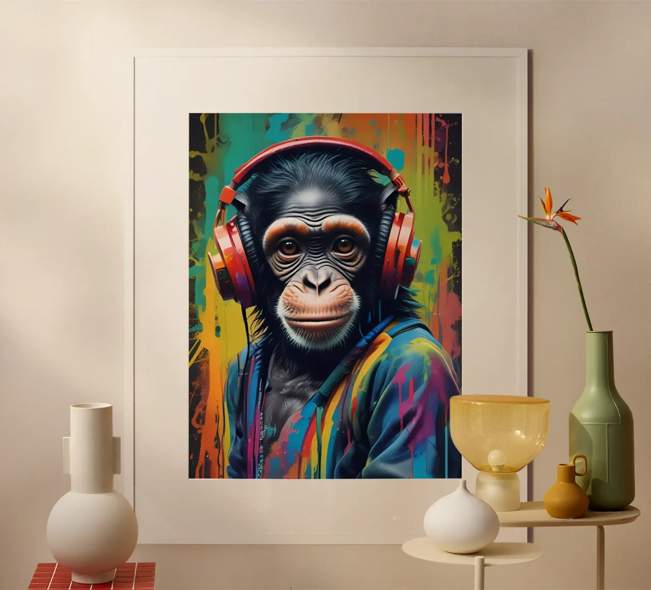 Scimmia con cuffie rosse poster da MakArena