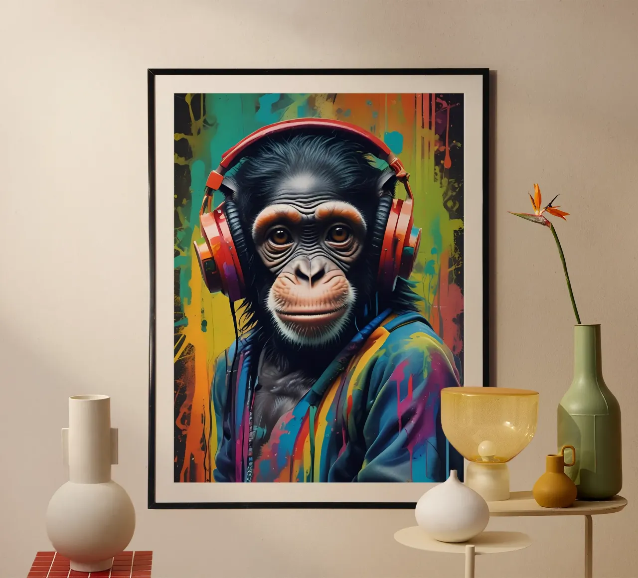 Scimmia con cuffie rosse poster da MakArena
