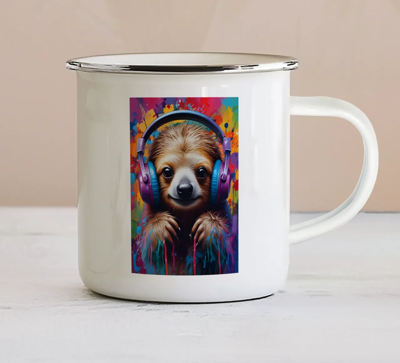 Bradipo in cuffia tazza in smalto da MakArena