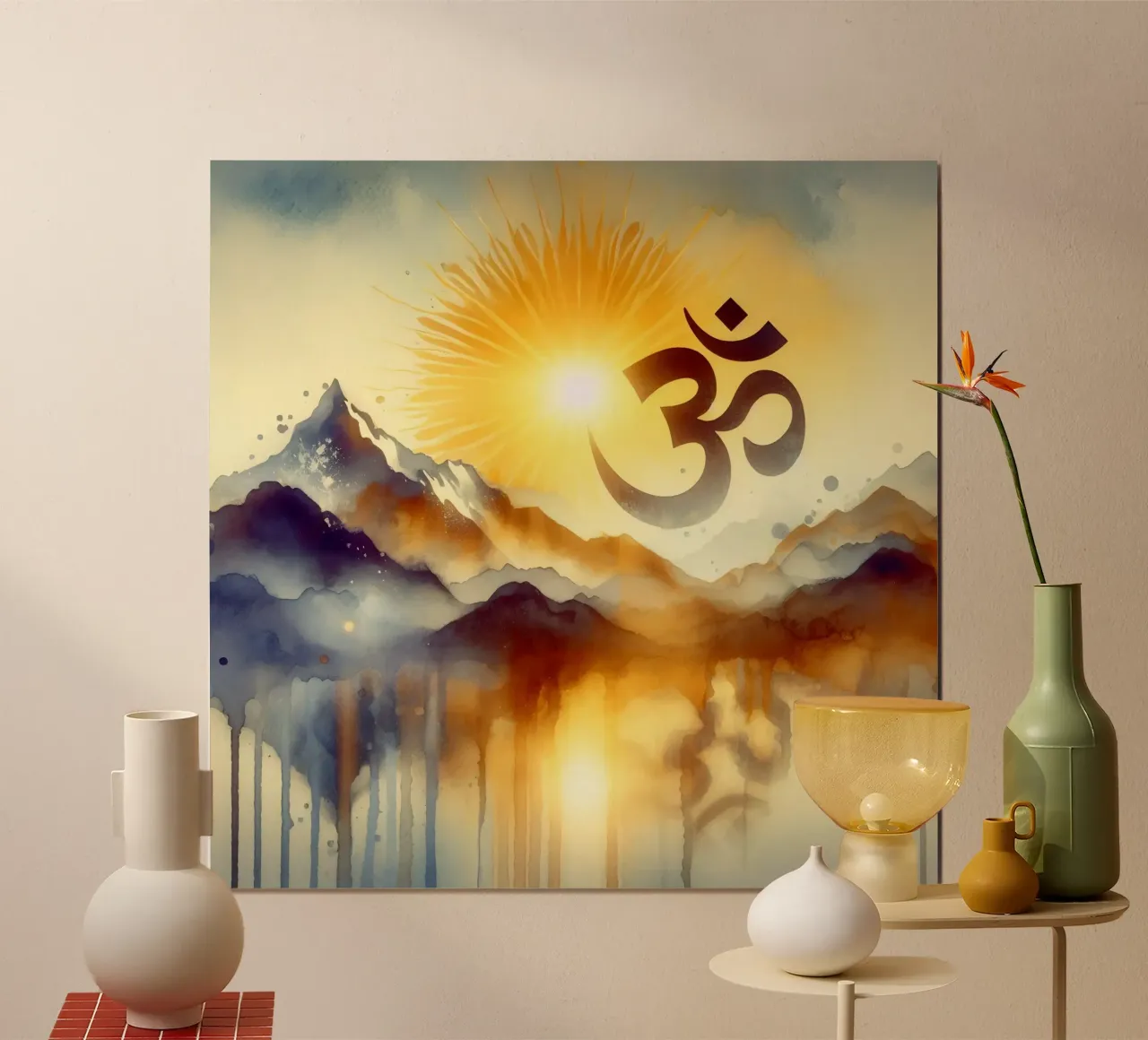 Om & Natuur - Berg - Aquarel stijl poster van spiritual