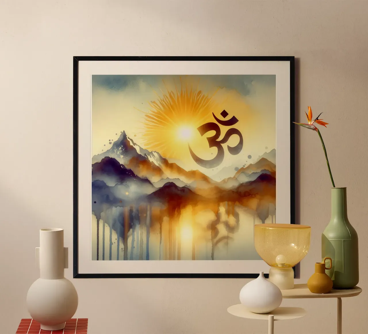 Om & Natuur - Berg - Aquarel stijl poster van spiritual