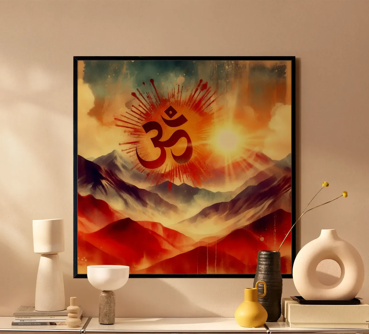Om e natura - Montagna - Acquarello poster con telaio in plastica da spiritual