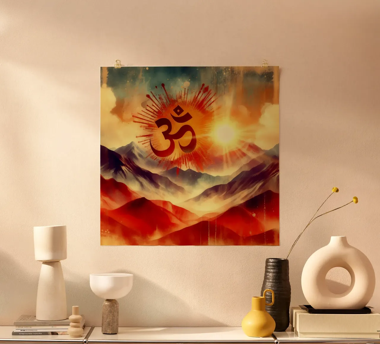 Om e natura - Montagna - Acquarello poster con telaio in plastica da spiritual