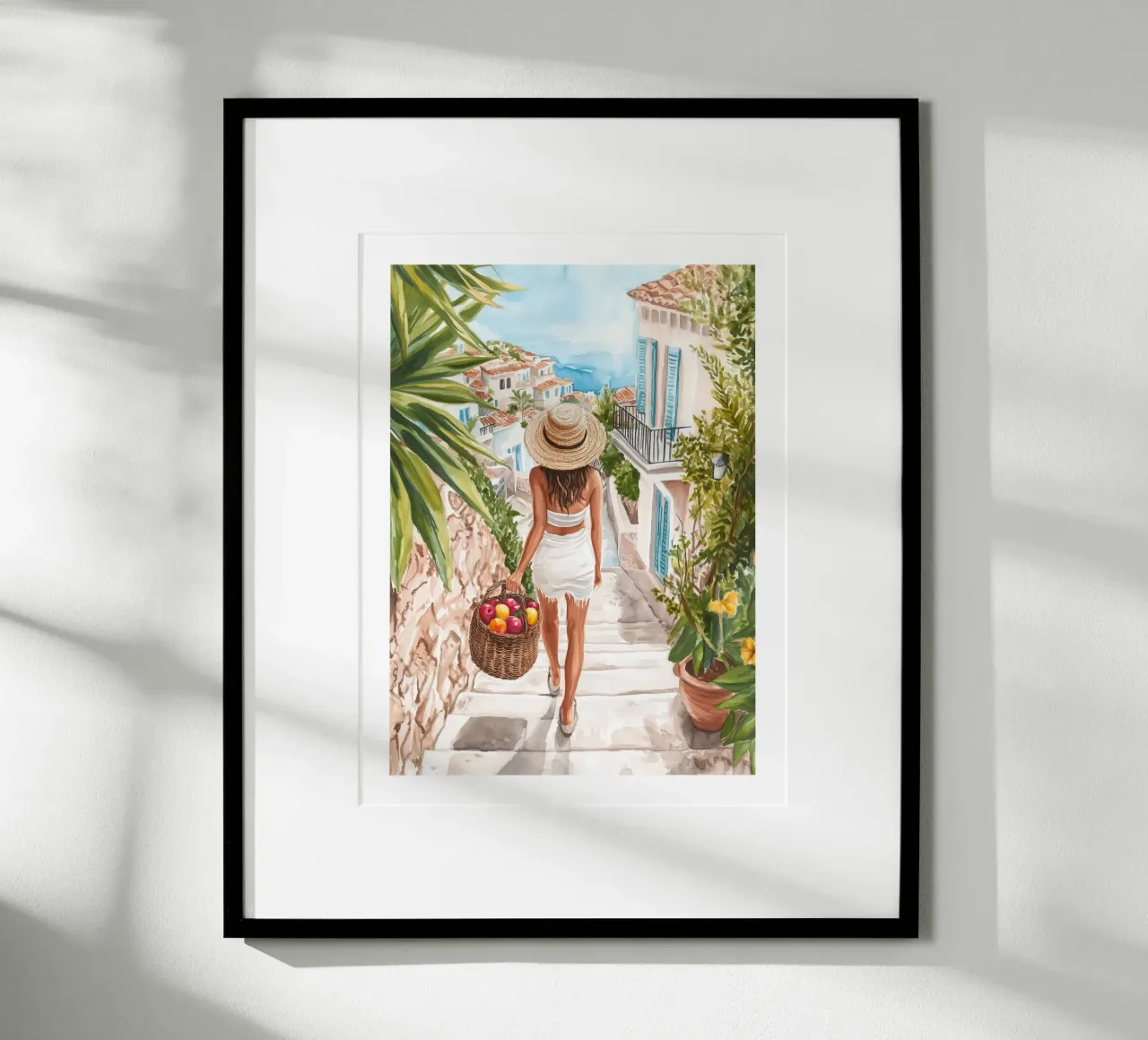 Una passeggiata nel Mediterraneo poster con telaio in legno da Shores & Skies