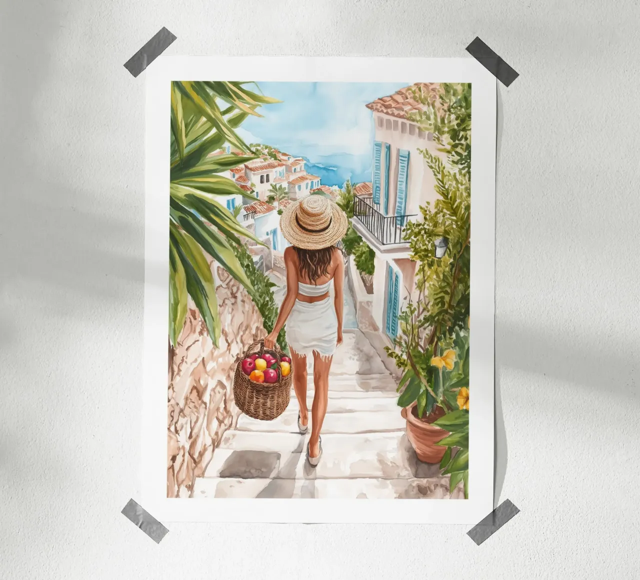 Una passeggiata nel Mediterraneo poster con telaio in legno da Shores & Skies