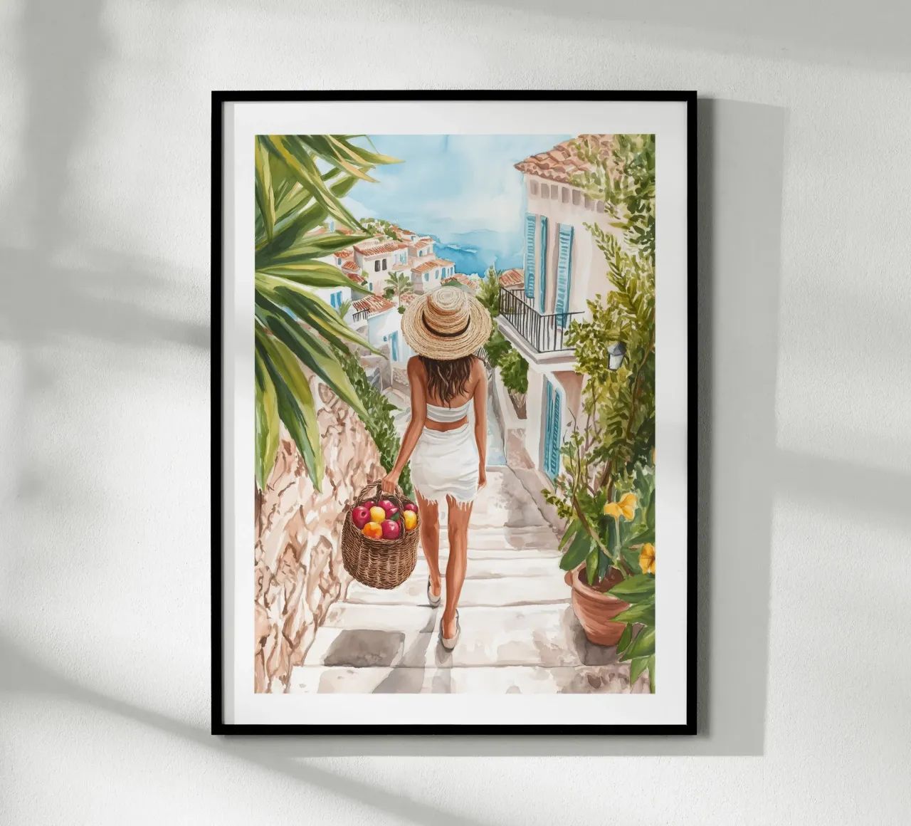 Una passeggiata nel Mediterraneo poster con telaio in legno da Shores & Skies