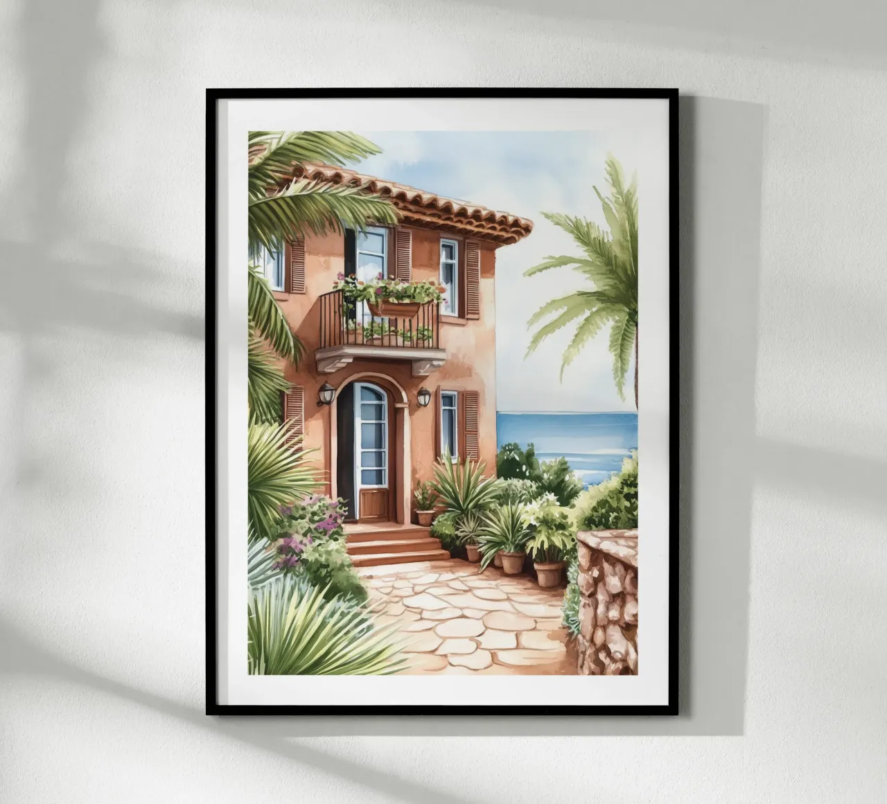 Casa mediterranea poster con telaio in legno da Shores & Skies