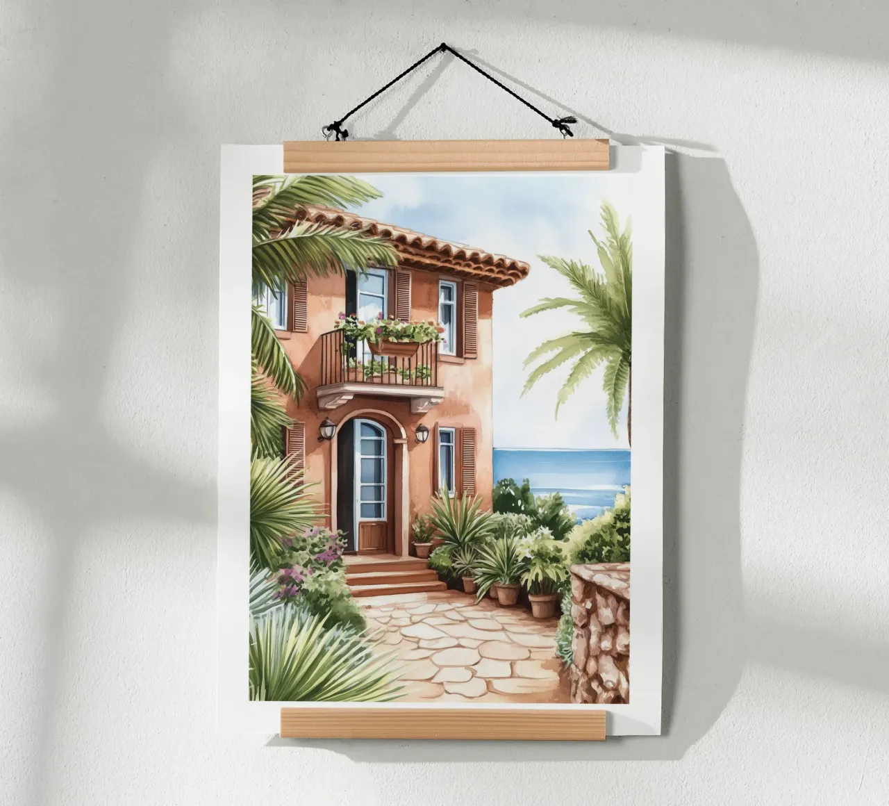 Casa mediterranea poster con telaio in legno da Shores & Skies