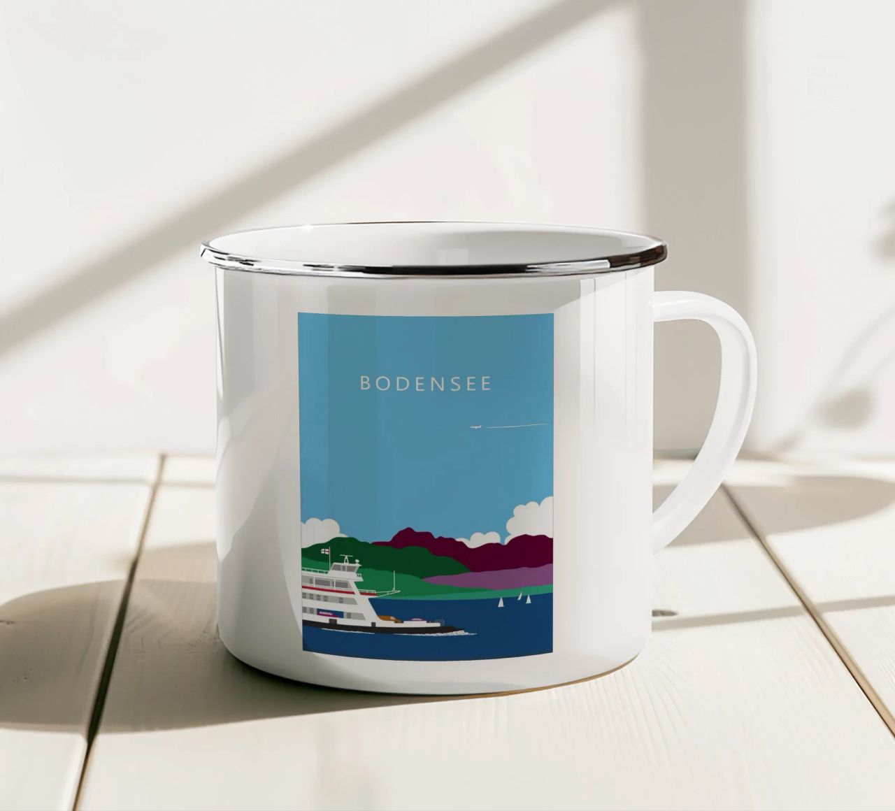 Bodensee mit Fähre Konstanz - Meersburg und Säntis tazza in smalto da Taimanta