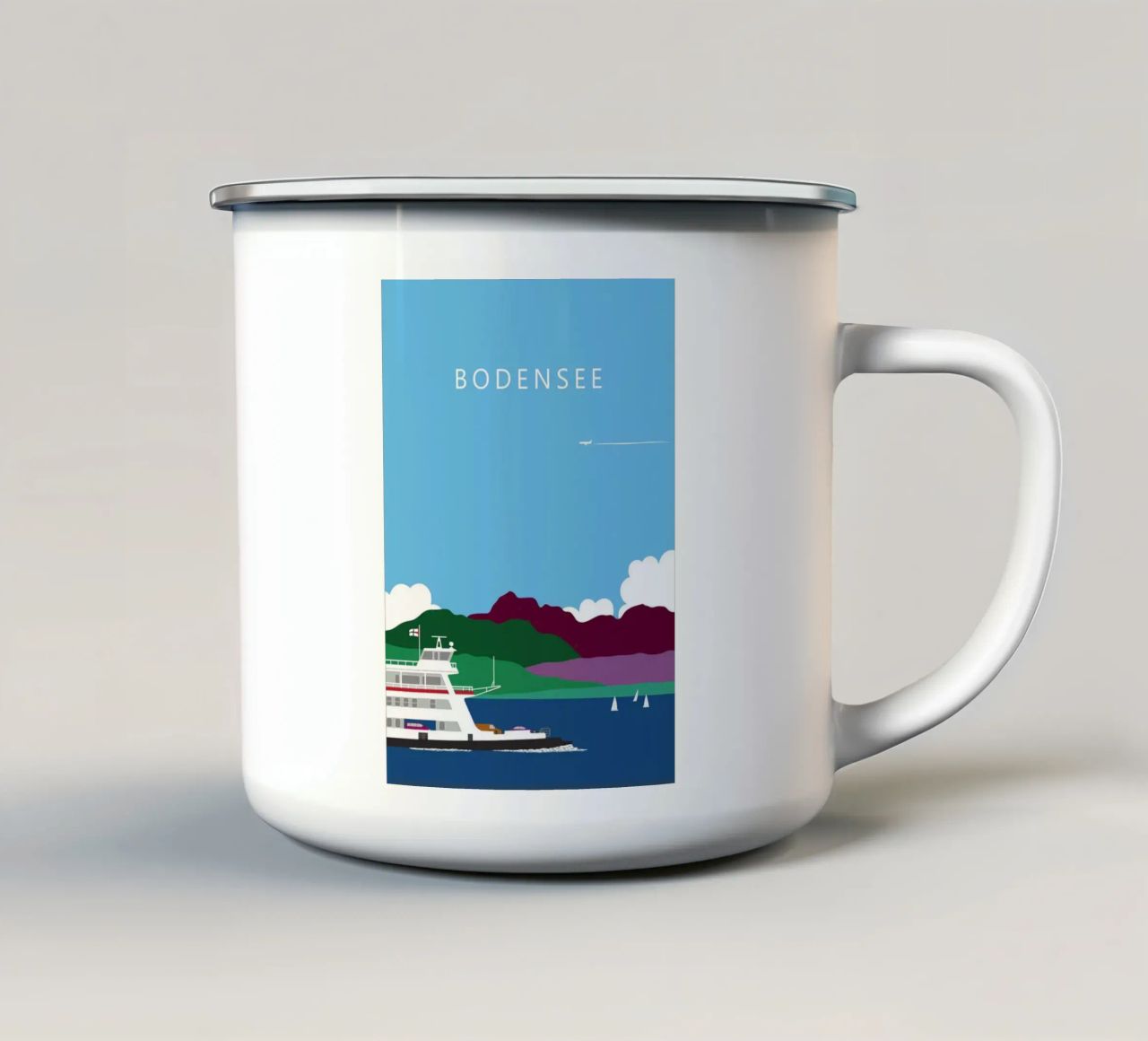 Bodensee mit Fähre Konstanz - Meersburg und Säntis tazza in smalto da Taimanta