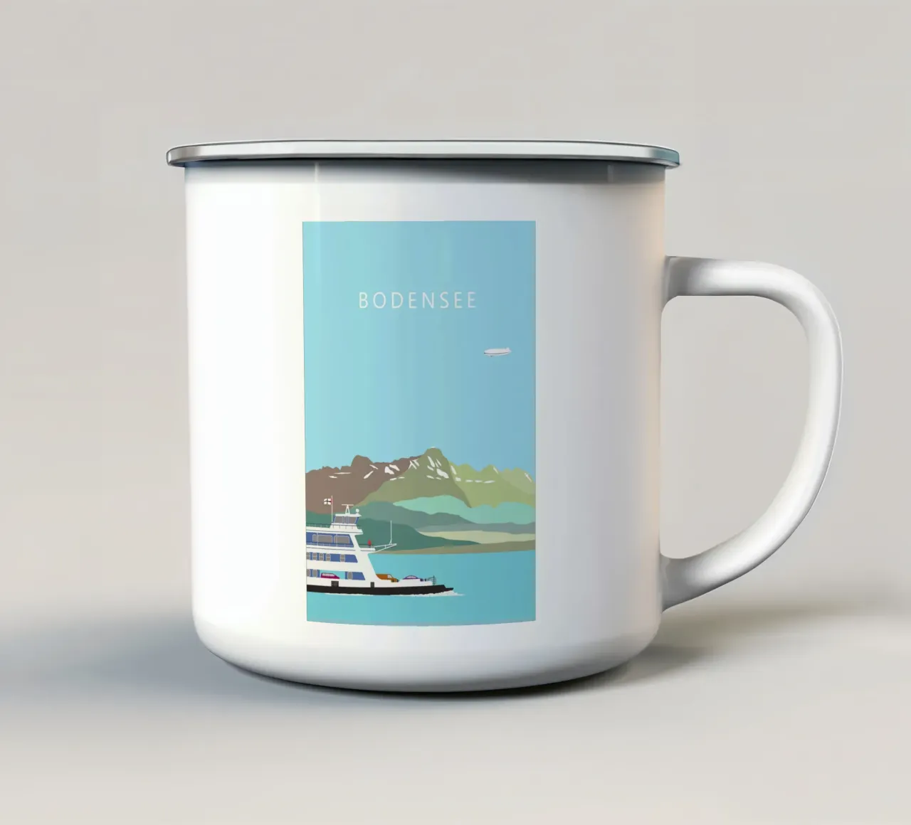 Bodensee mit Fähre Konstanz - Meersburg und Säntis tazza in smalto da Taimanta