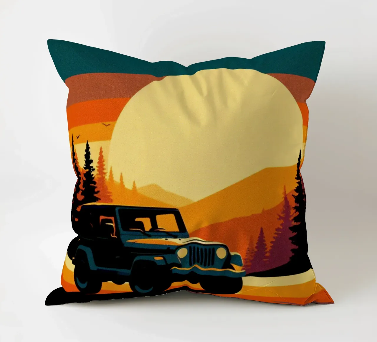 Tramonto Jeep 4x4 - Poster vintage cuscino da posterprints-by-nomad