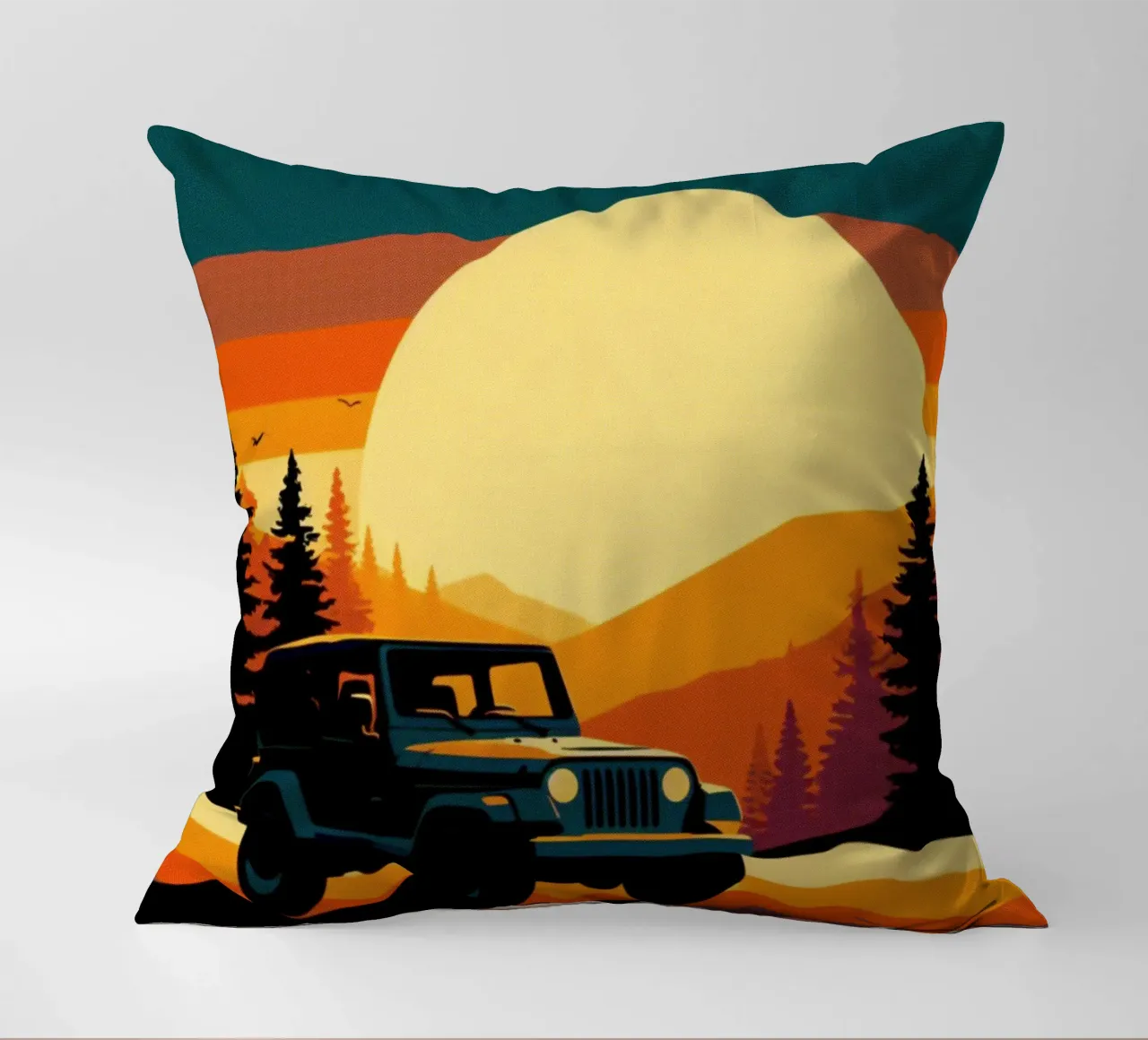 Tramonto Jeep 4x4 - Poster vintage cuscino da posterprints-by-nomad