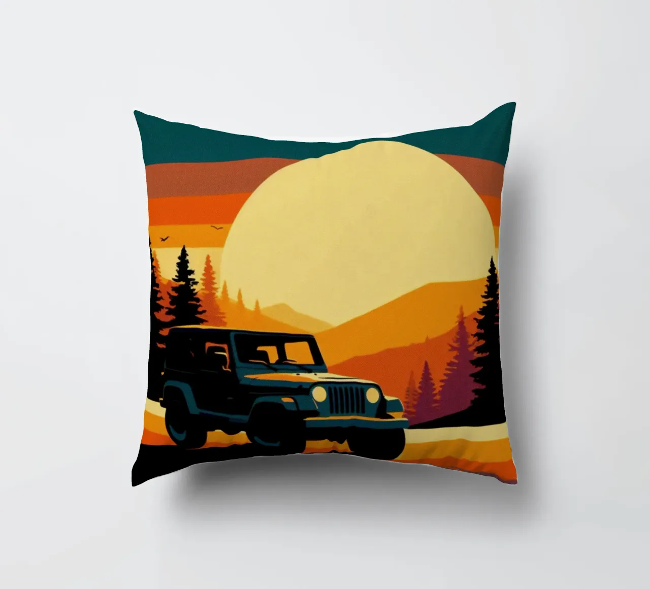 Tramonto Jeep 4x4 - Poster vintage cuscino da posterprints-by-nomad