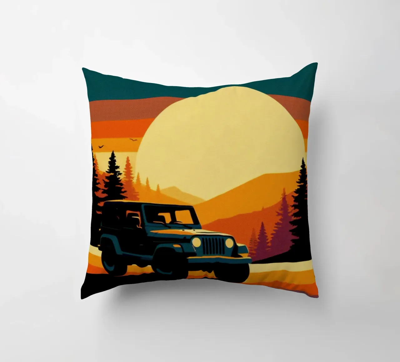 Tramonto Jeep 4x4 - Poster vintage cuscino da posterprints-by-nomad