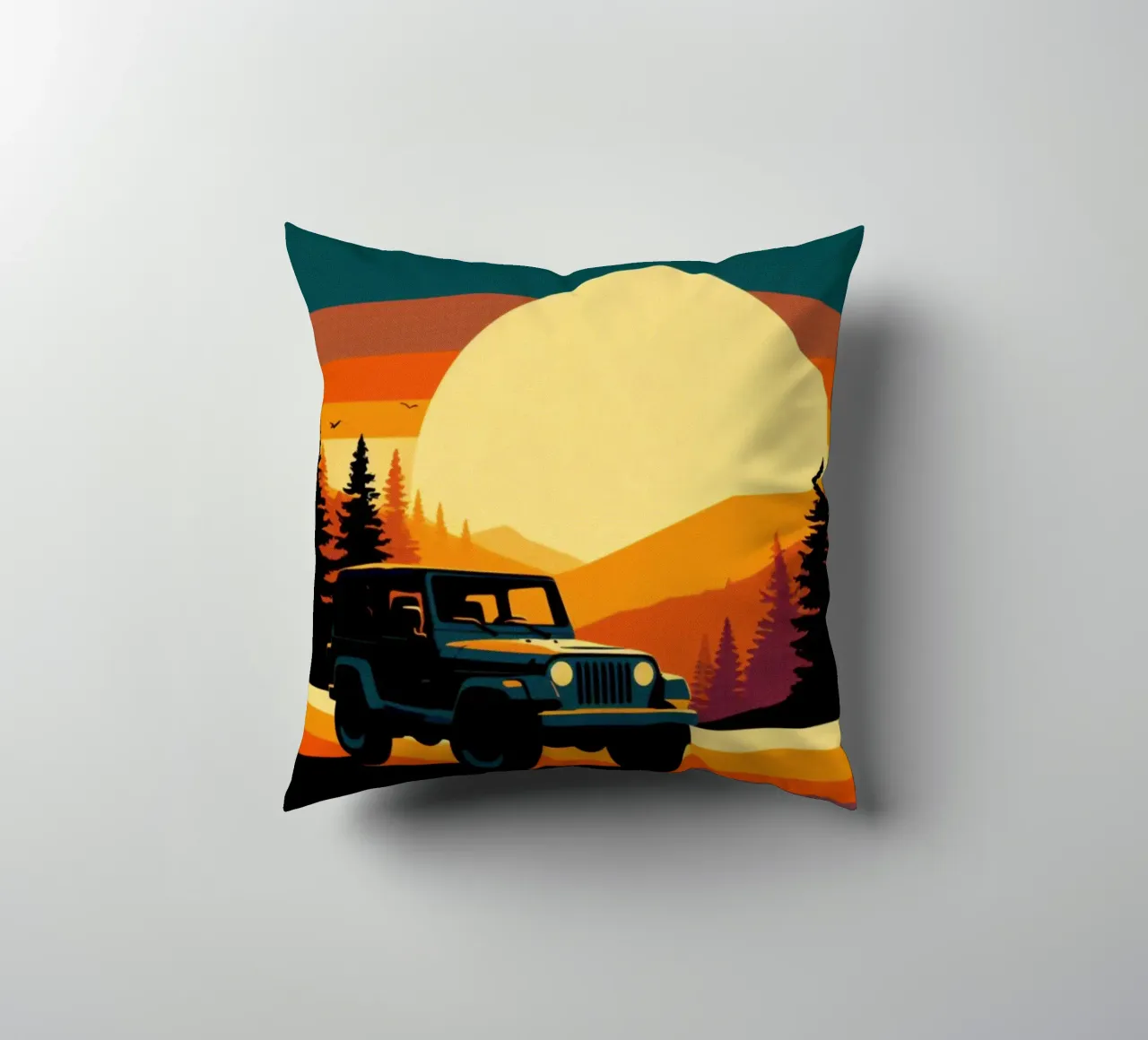 Tramonto Jeep 4x4 - Poster vintage cuscino da posterprints-by-nomad