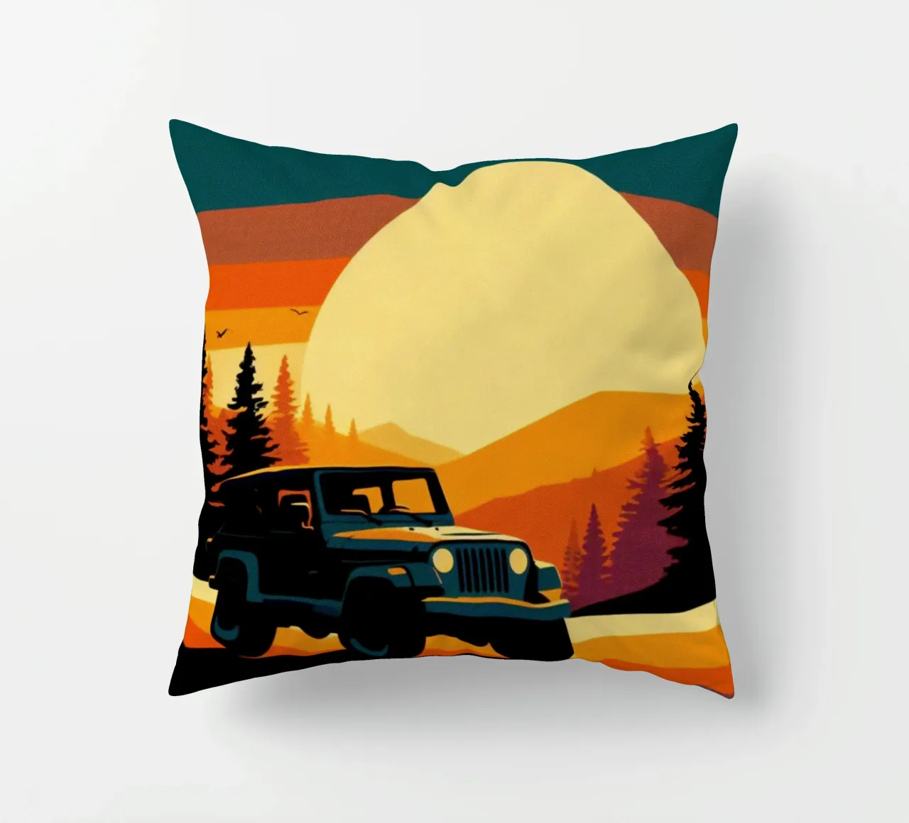 Tramonto Jeep 4x4 - Poster vintage cuscino da posterprints-by-nomad