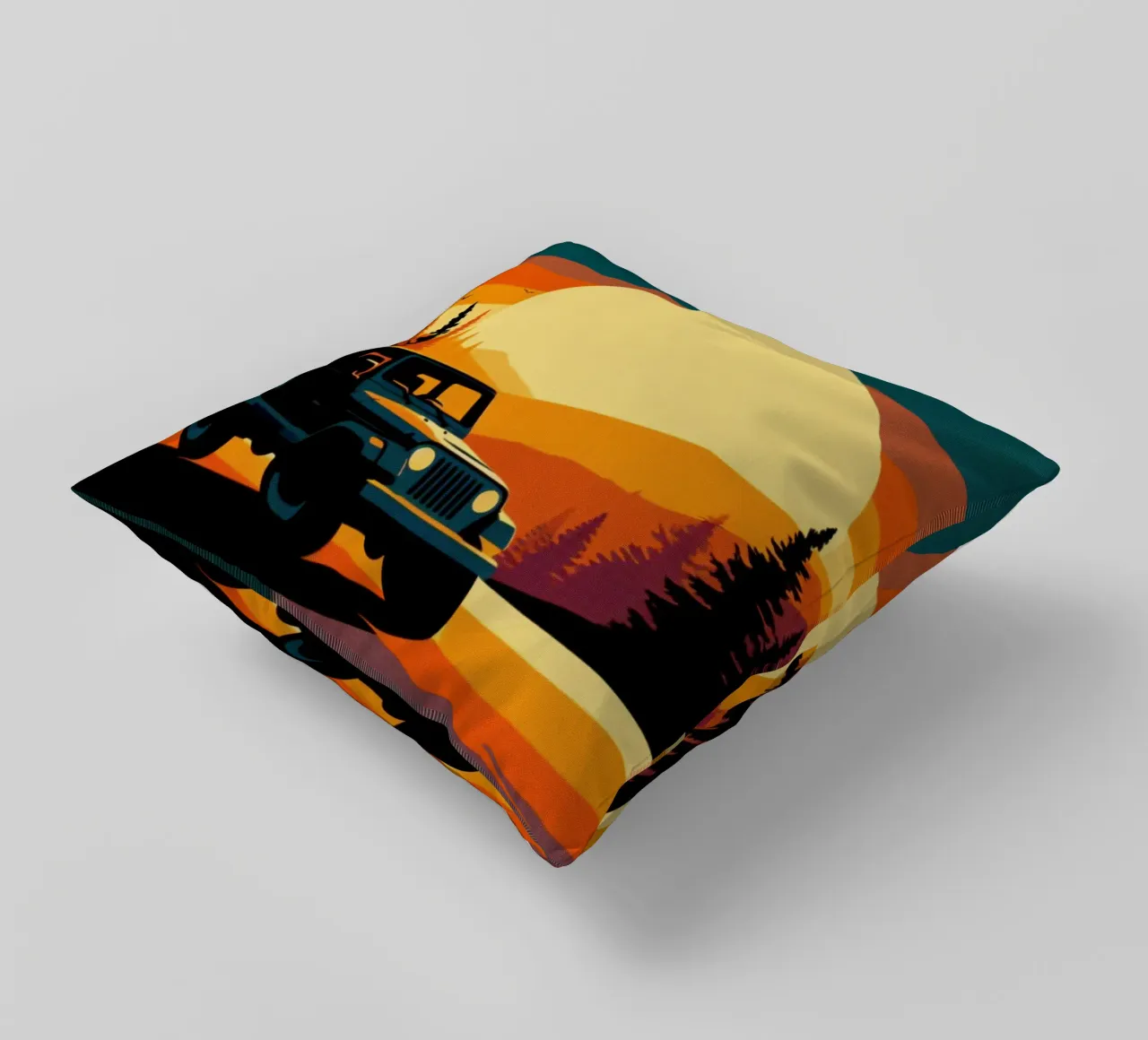 Tramonto Jeep 4x4 - Poster vintage cuscino da posterprints-by-nomad
