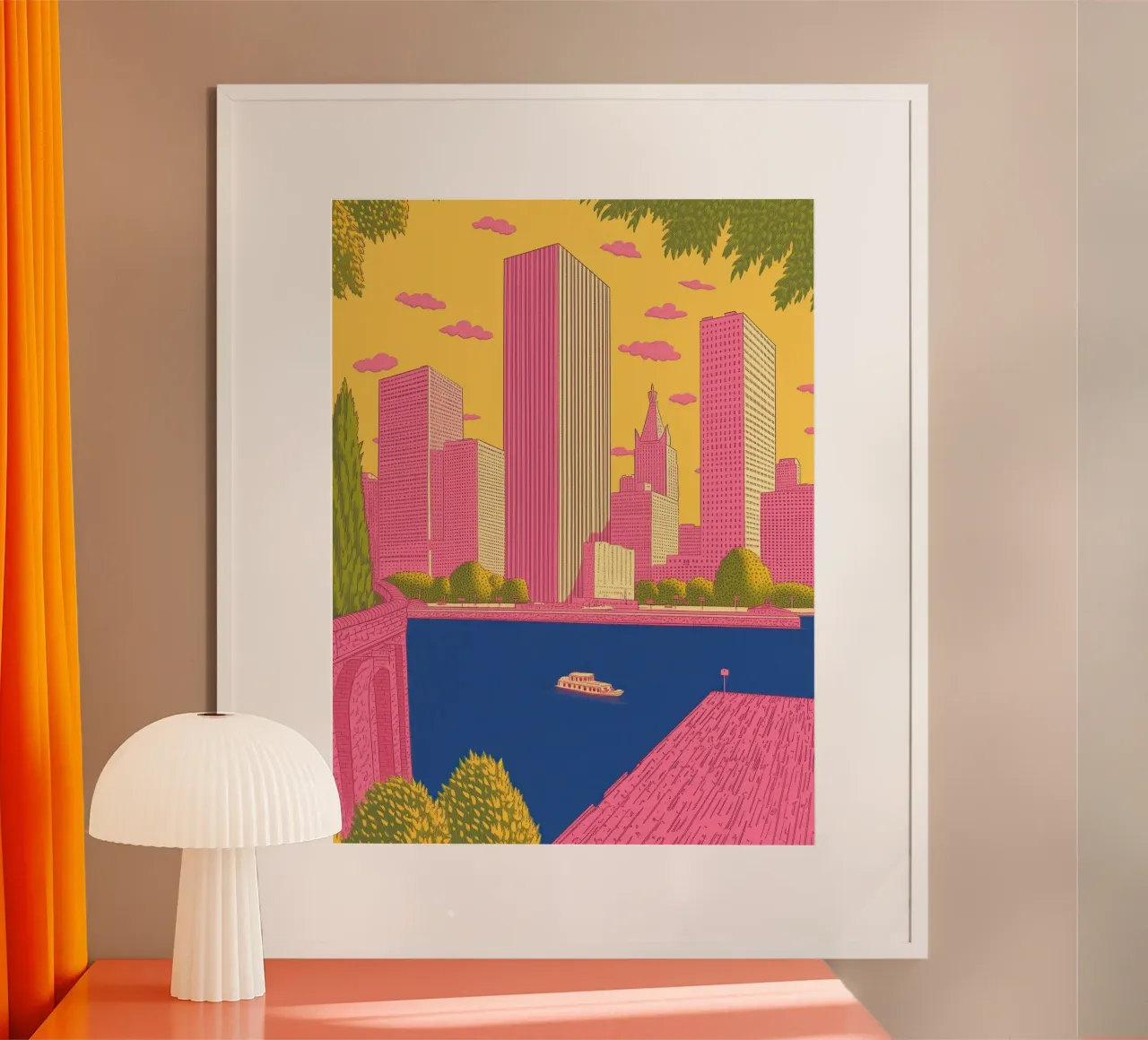 Skyline della città di New York: Arredo urbano vibrante e pop art poster con telaio in alluminio da Kaji