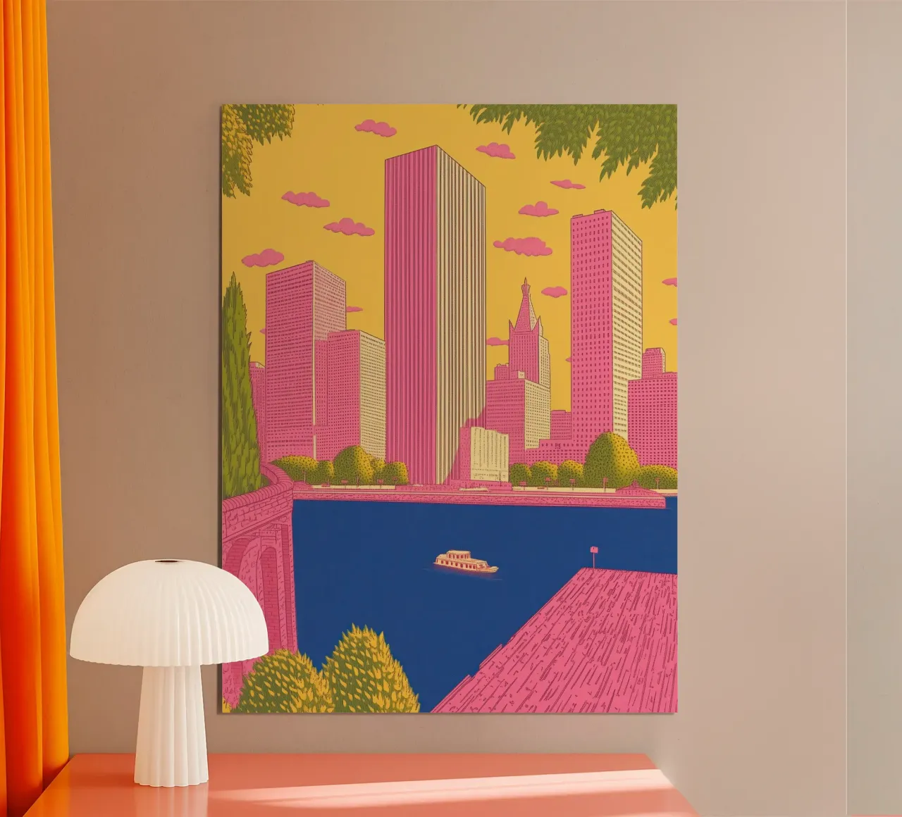 Skyline della città di New York: Arredo urbano vibrante e pop art poster con telaio in alluminio da Kaji