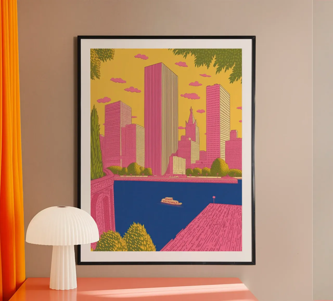 Skyline della città di New York: Arredo urbano vibrante e pop art poster con telaio in alluminio da Kaji