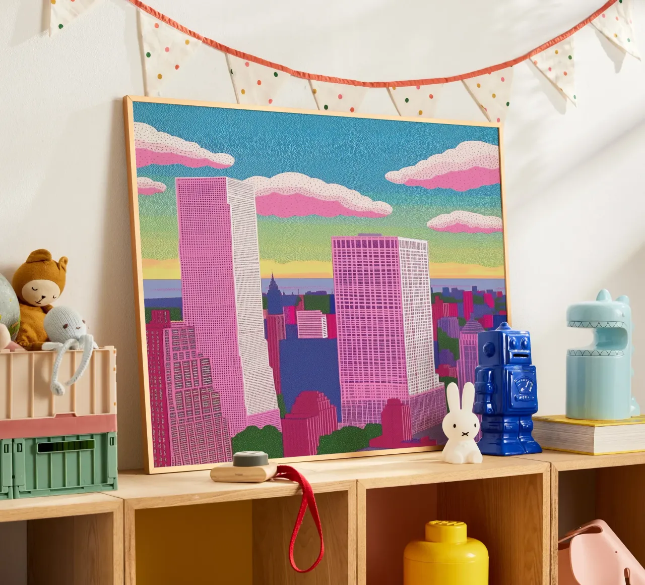 New York come skyline della città: Poster pop art colorato e audace poster con telaio in plastica da Kaji