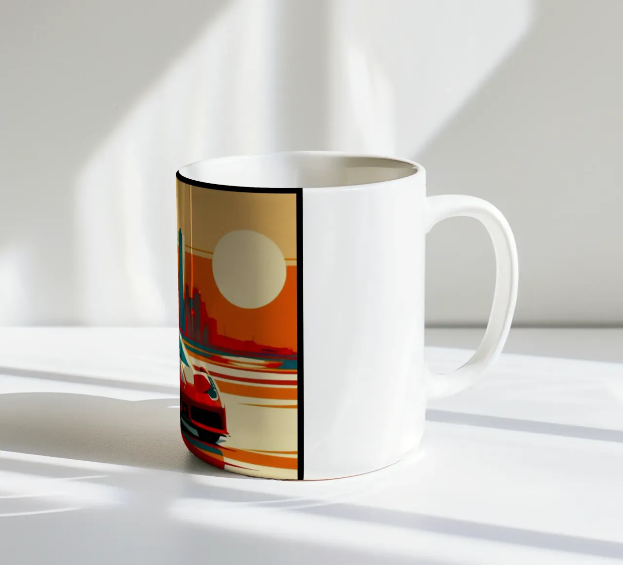Sunset Ferrari Skyline - Vintage Poster Print ceramic mug by posterprints-by-nomad