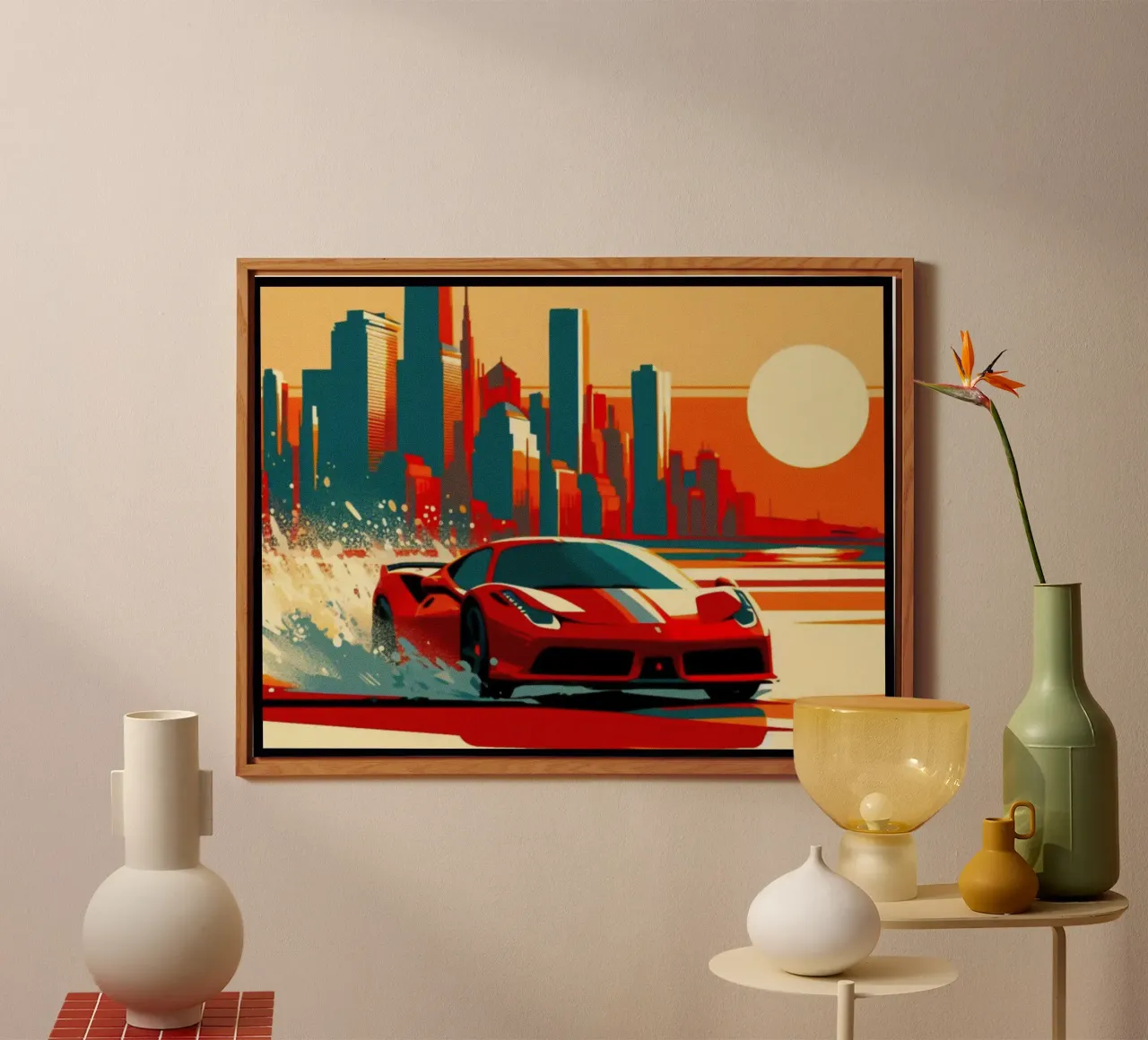 Sunset Ferrari Skyline - Vintage Poster Print alu-dibond by posterprints-by-nomad