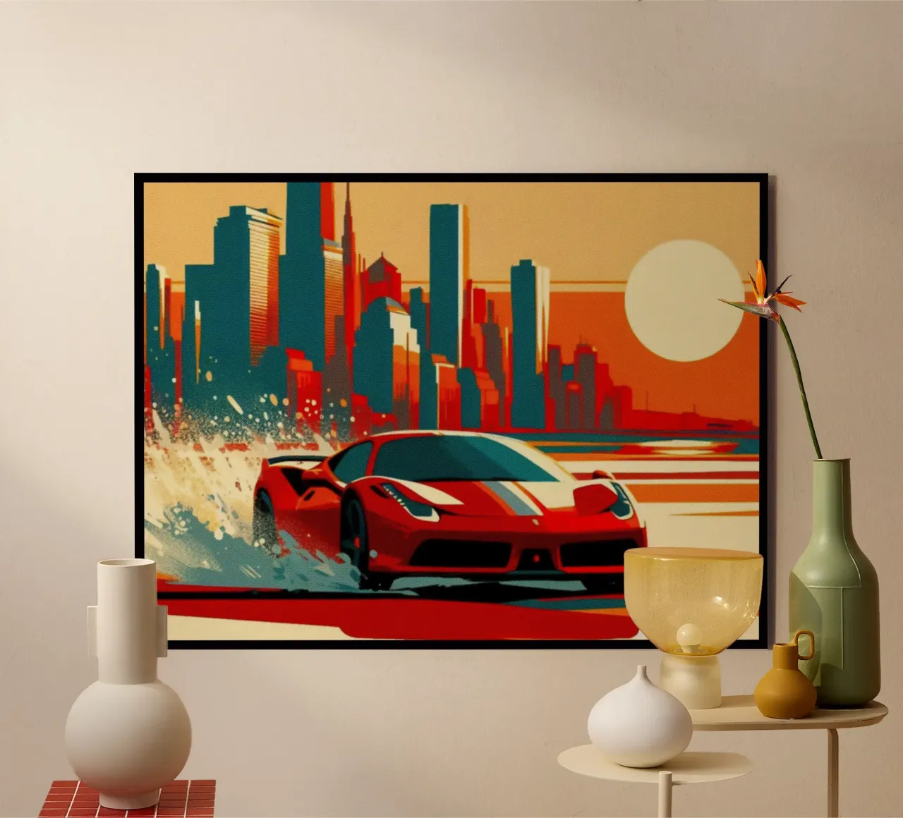 Sunset Ferrari Skyline - Vintage Poster Print alu-dibond by posterprints-by-nomad